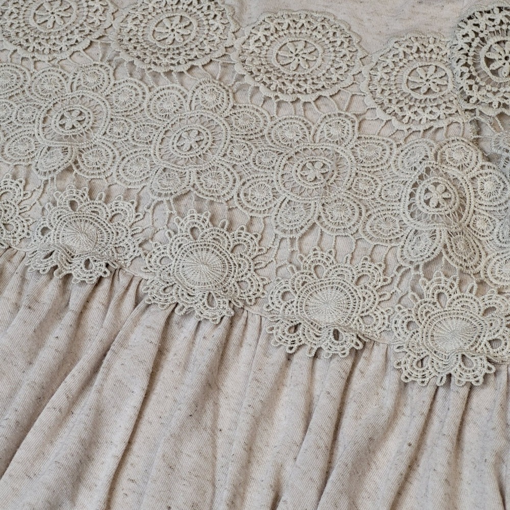 American Eagle Womens Mock Neck Crochet Lace Babydoll Top Oatmeal Heather Medium - Picture 5 of 11